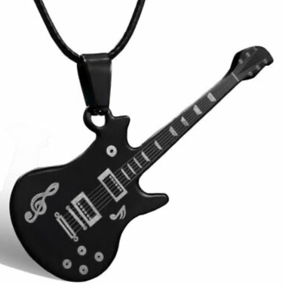 Stainless steel Other - NWT 🎵🎸 UNISEX BLACK STAINLESS STEEL MUSIC NOTE GUITAR PENDANT NECKLACE